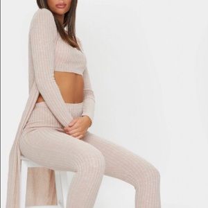 Oatmeal knitted three piece leggings set